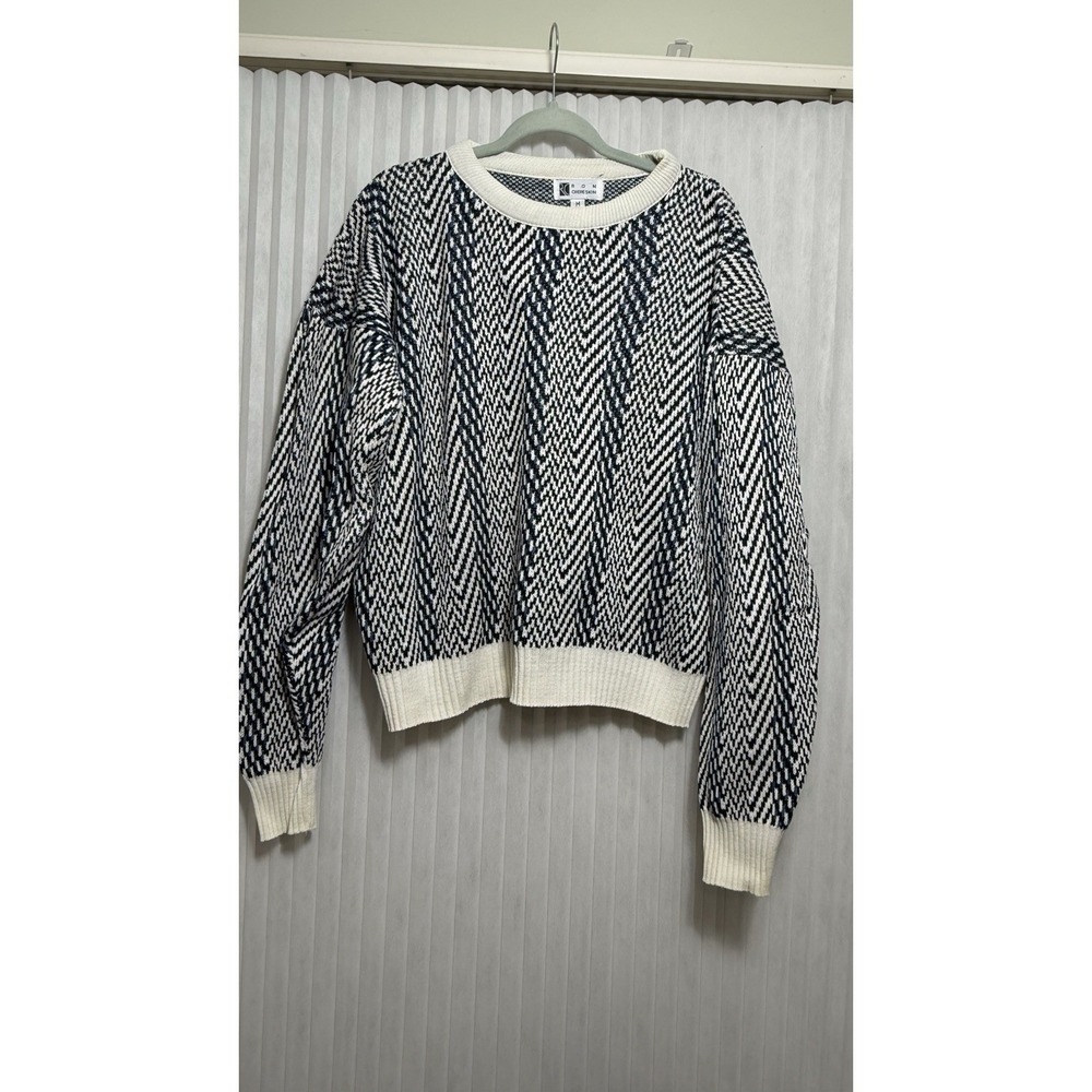 VTG Ron Chereskin Sweater Adult Medium White Blue Cotton Knit 90s preppy cozy